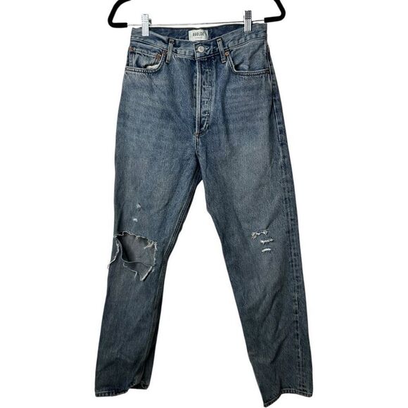 Agolde 90's Pinch Light Wash Jeans Size 27 High Rise Button Fly Classic Distress - Picture 1 of 10